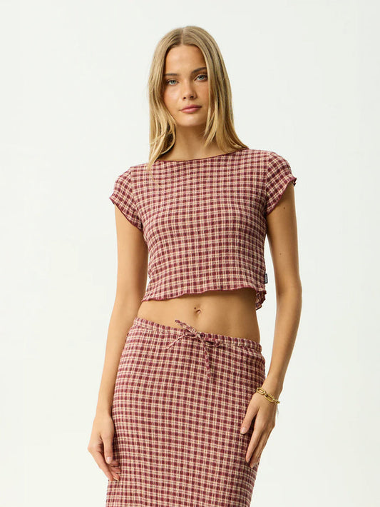 Capricorn - Hemp Seersucker Top | Burgundy Beige Stripe-Image 1