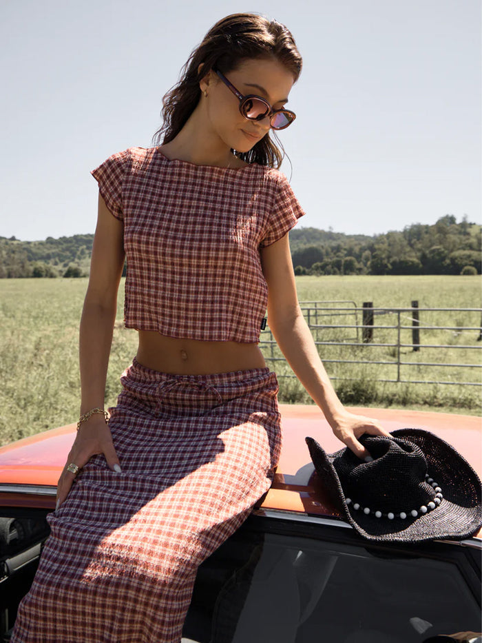 Capricorn - Hemp Seersucker Top | Burgundy Beige Stripe-Image 2