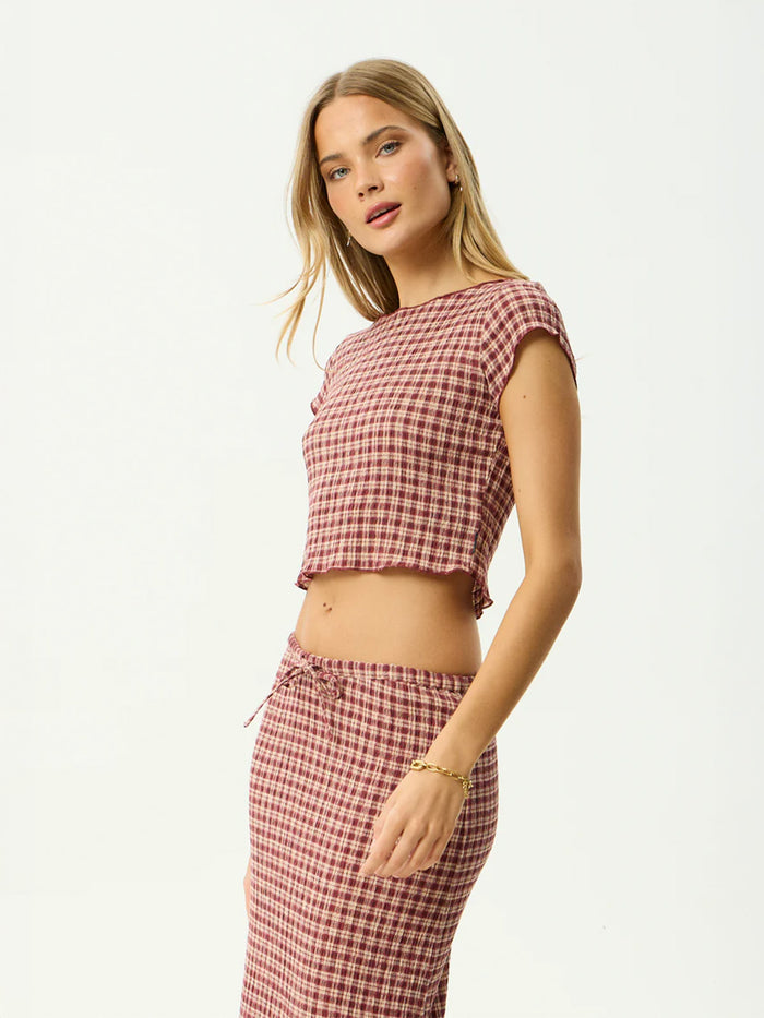 Capricorn - Hemp Seersucker Top | Burgundy Beige Stripe-Image 3