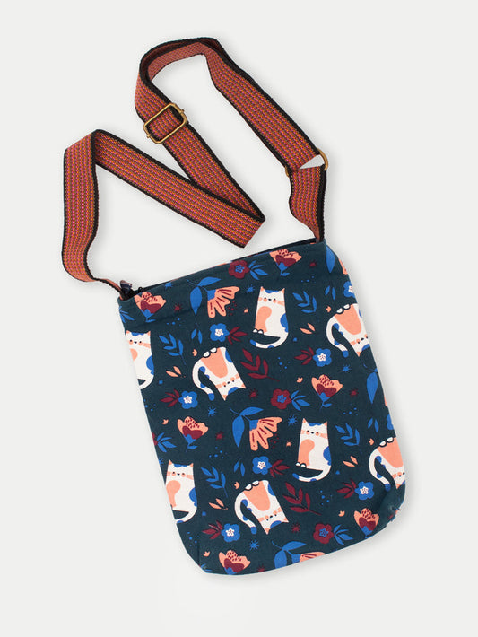Cotton Flower Cat Crossbody Bag | Blue-Image 1