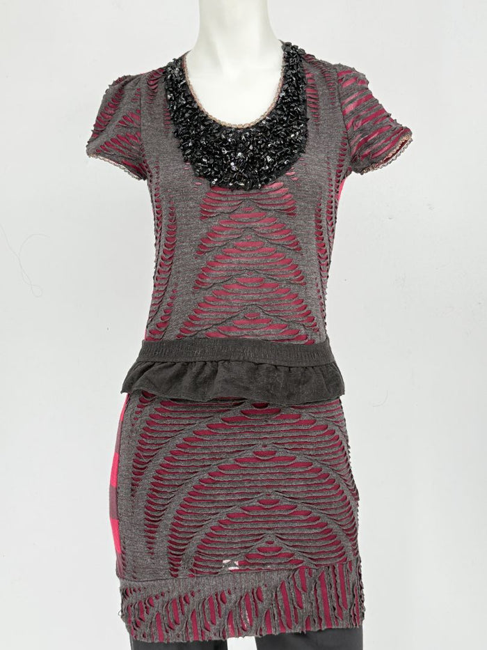 Custo Barcelona Embellished Cutout Knit Shirt Dress with Detachable Belt – Size 1
