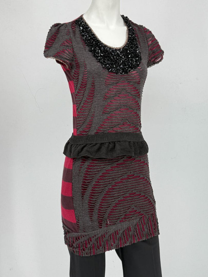 Custo Barcelona Embellished Cutout Knit Shirt Dress with Detachable Belt – Size 1