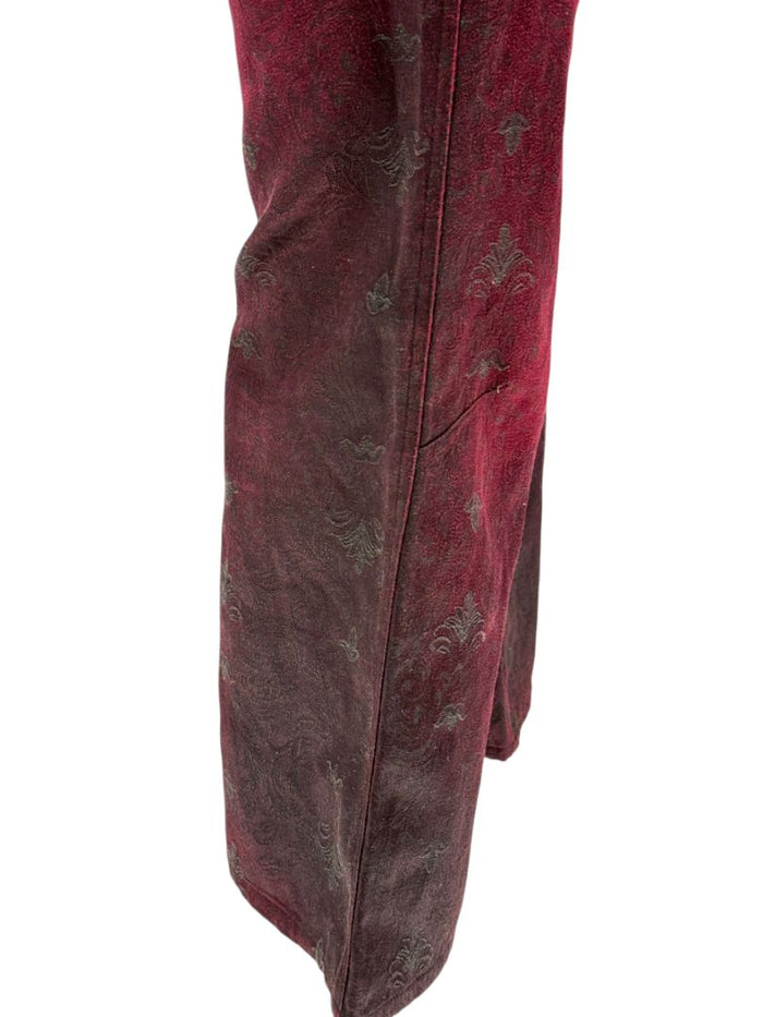 Custo Barcelona Women’s Burgundy Baroque-Print Denim-Style Pants – Size 4