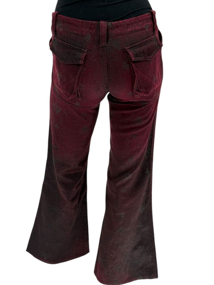 Custo Barcelona Women’s Burgundy Baroque-Print Denim-Style Pants – Size 4