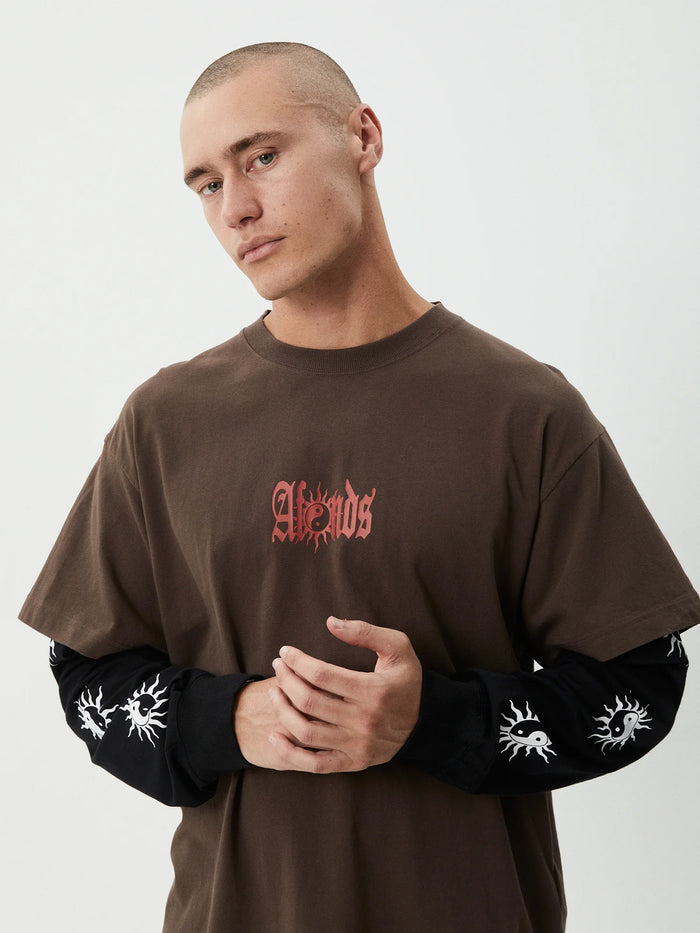 Double Trouble - Recycled Layered Boxy Tee | Coffee-Image 4
