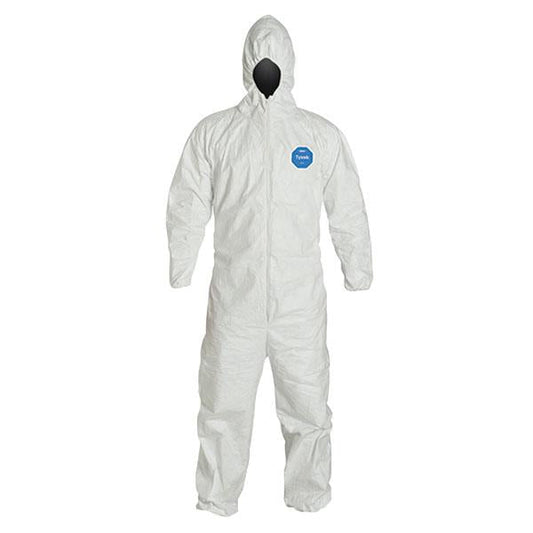 DuPont Tyvek 400 Coveralls with Respirator Fit Hood & Elastic Wrists and Ankles, 2X-Large, White, 25/Case