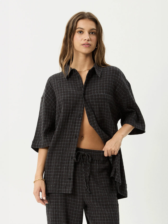 Dusk - Hemp Seersucker Check Shirt | Black Check-Image 1