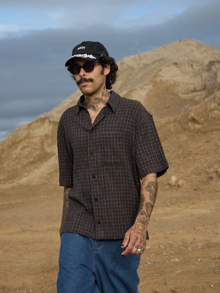 Dusk - Hemp Seersucker Check Shirt | Black Check-Image 2