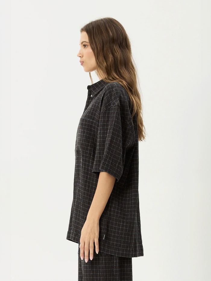 Dusk - Hemp Seersucker Check Shirt | Black Check-Image 3