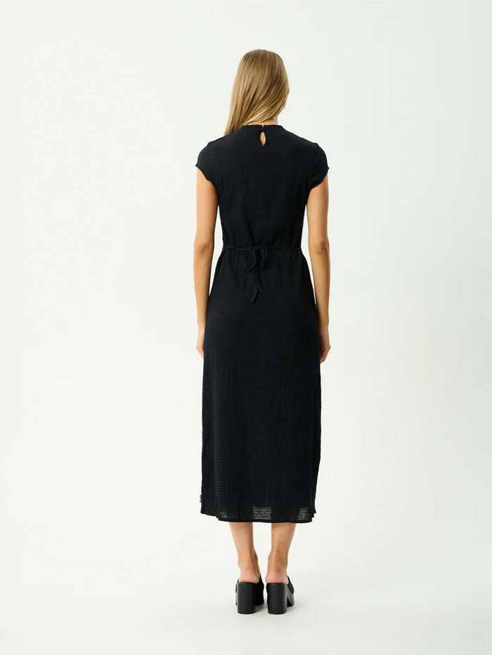 Elodie - Hemp Seersucker Midi Dress | Black-Image 4