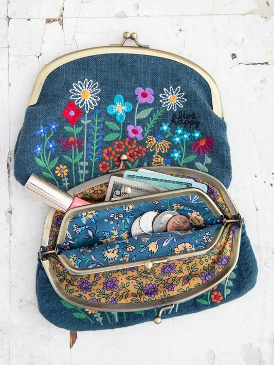 Embroidered Coin Purse|Washed Navy-view 1