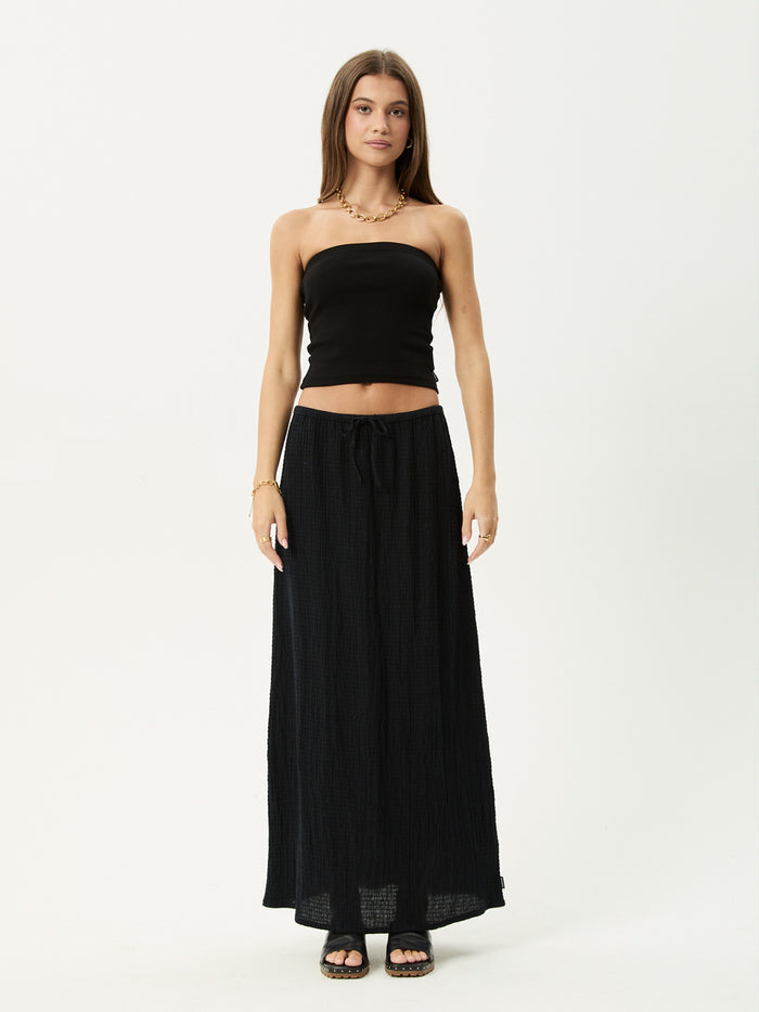 Focus - Hemp Seersucker Maxi Skirt | Black-Image 1