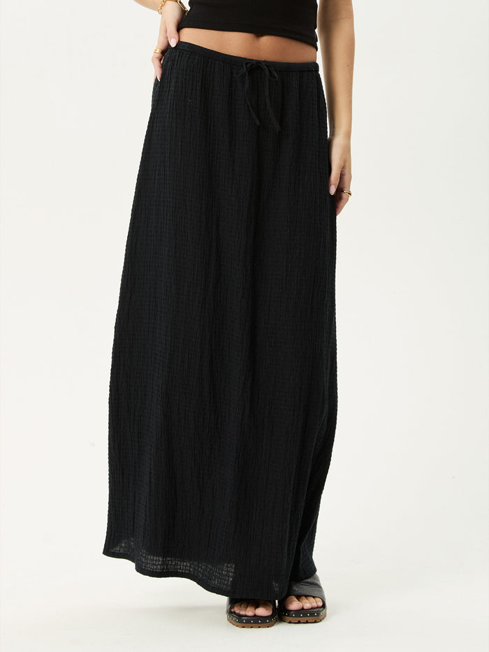 Focus - Hemp Seersucker Maxi Skirt | Black-Image 3