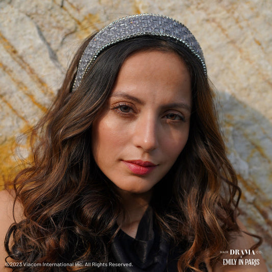 Grey Tweed Crystal Flat Hair Band