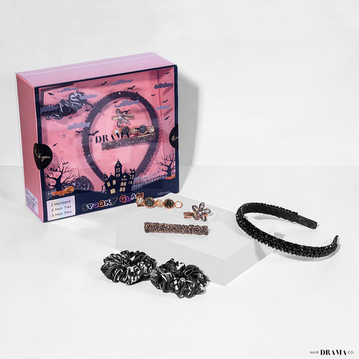 Halloween Gift Box with 1 Crystal Beaded Hair Band, 3 Crystal Hair Pins & 2 Scrunchies