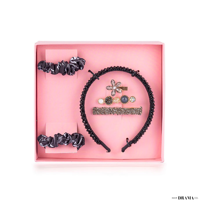 Halloween Gift Box with 1 Crystal Beaded Hair Band, 3 Crystal Hair Pins & 2 Scrunchies