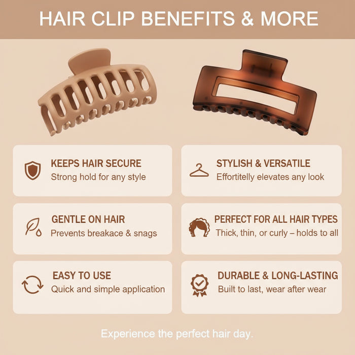 HAPPYGLOW™ – 8 Pack Hair Claw Clips (2 Styles, 4 Neutral Colors)
