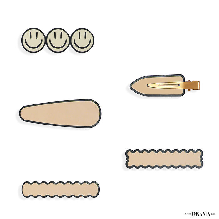 HDC 6 pieces Hair Accessories Gift Set with 1 Crystal Beaded Hair Band, 5 Alligator Hair Pins - Beige Neutral