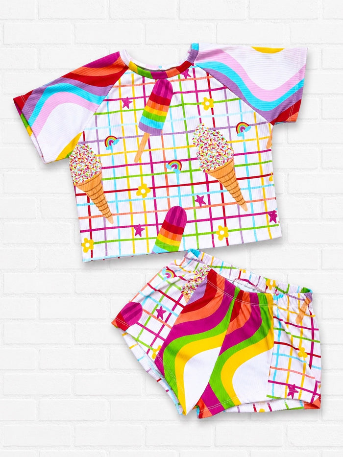 Ice Cream Modest Crop Raglan & Breezy Shorts (the white is more of a light pink in person)