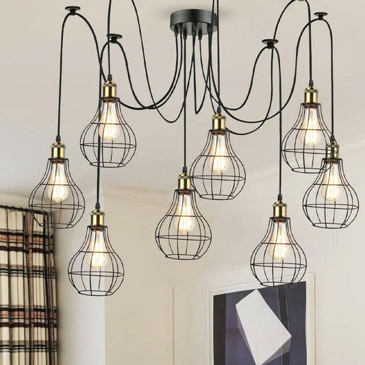 Industrial 8 Arm Spider Pendant Light E27 Adjustable Balloon Cage ~ 1179