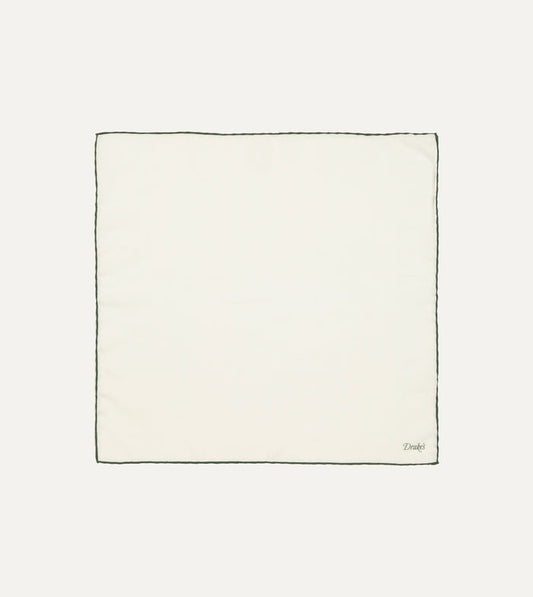 Ivory and Green Shoestring Border Silk Pocket Square