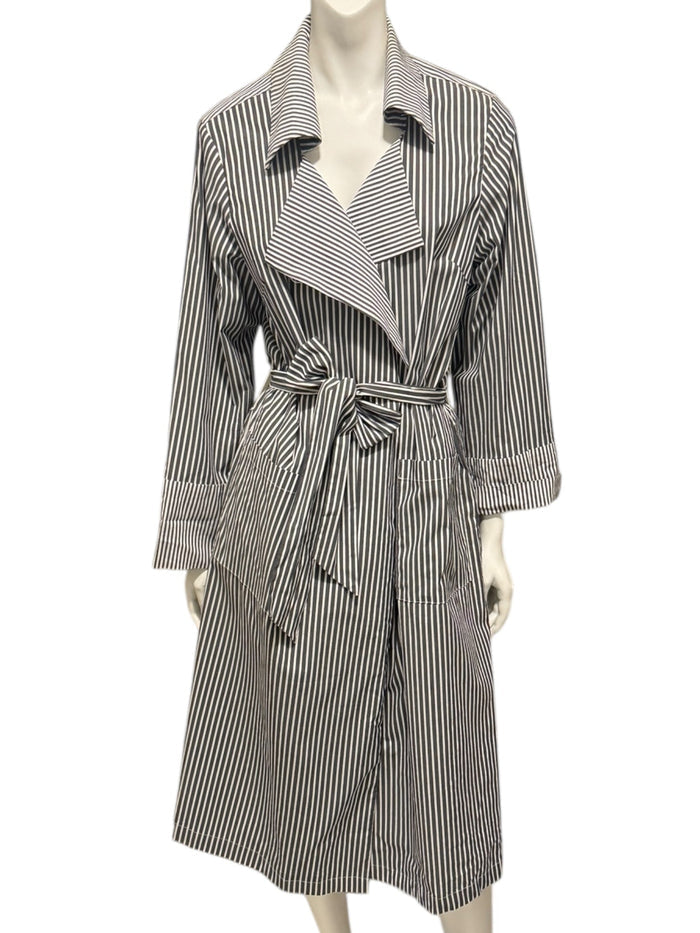 Jennifer Torosian Black & White Striped Belted Duster Jacket – Size S