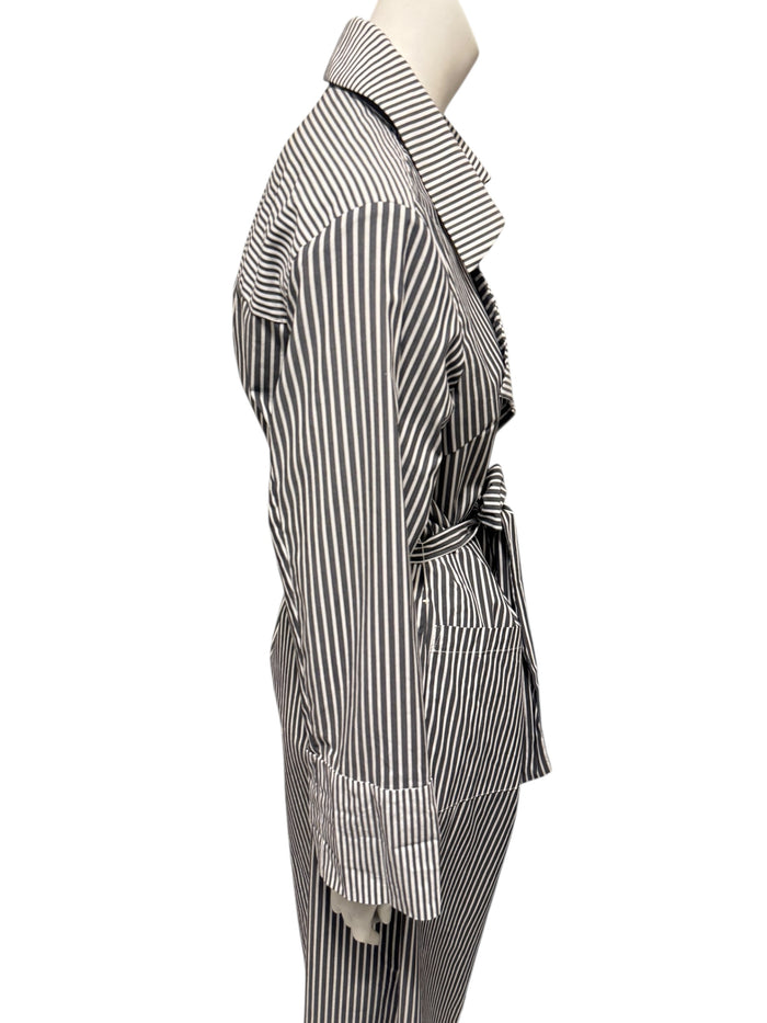 Jennifer Torosian Black & White Striped Belted Duster Jacket – Size S