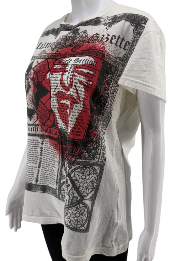 John Galliano Y2K Short Sleeve White Graphic Newspaper Tee - M