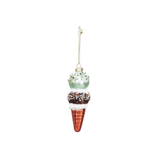 Kerstversiering - Kersthanger - Ijsje - Glas - Blauw/Bruin - 5x14cm