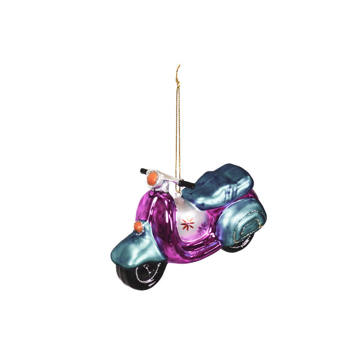 Kerstversiering - Kersthanger - Scooter - Glas - Paars/Blauw - 11,5x5x8cm