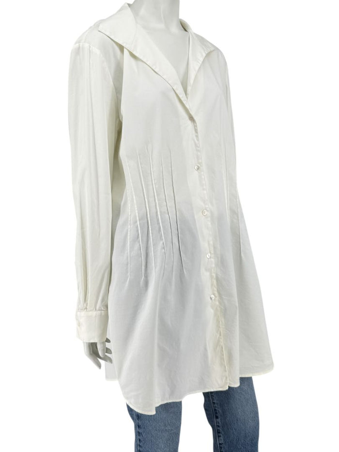 Lafayette 148 New York Ivory Pintuck Cotton Shirt Dress / Tunic – Size 14