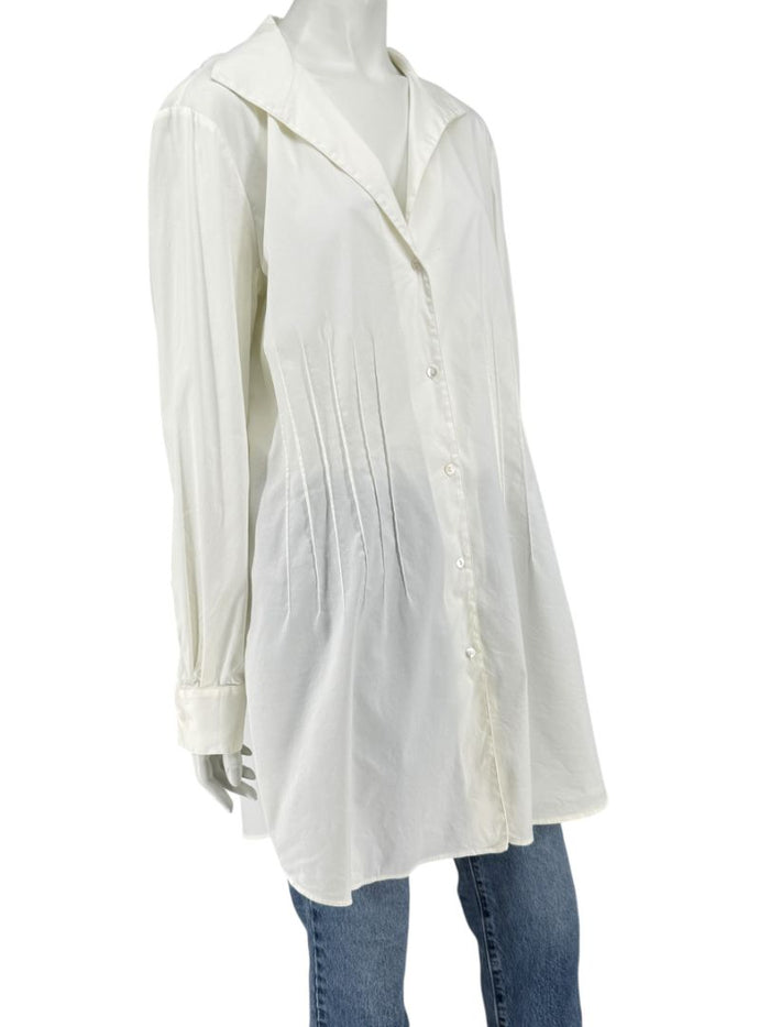Lafayette 148 New York Ivory Pintuck Cotton Shirt Dress / Tunic – Size 14
