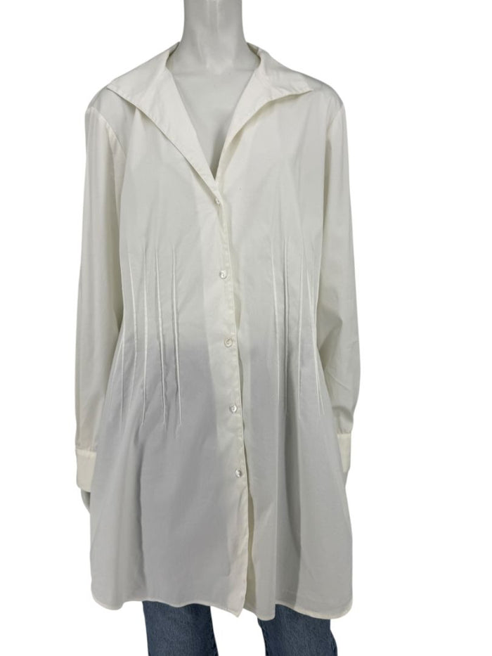 Lafayette 148 New York Ivory Pintuck Cotton Shirt Dress / Tunic – Size 14