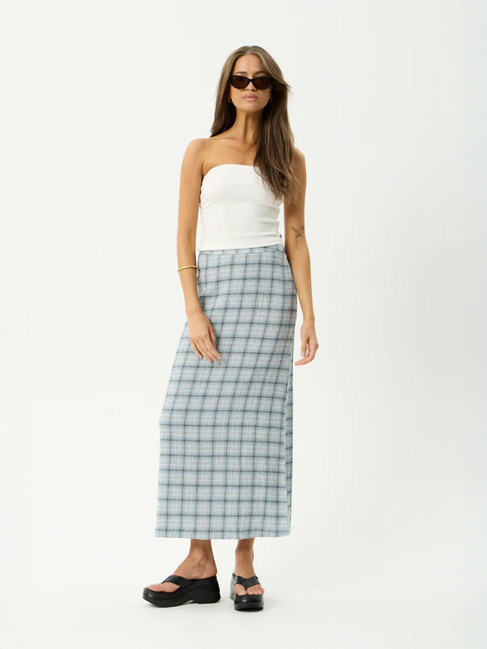 Lagoon - Hemp Seersucker Maxi Skirt | Overcast Check-Image 1
