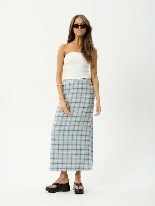 Lagoon - Hemp Seersucker Maxi Skirt | Overcast Check-Image 1