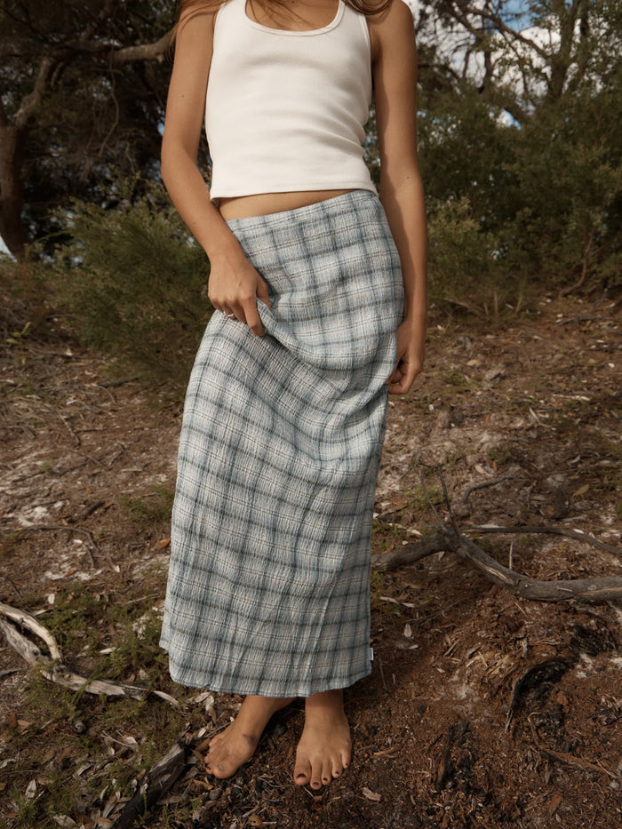 Lagoon - Hemp Seersucker Maxi Skirt | Overcast Check-Image 2