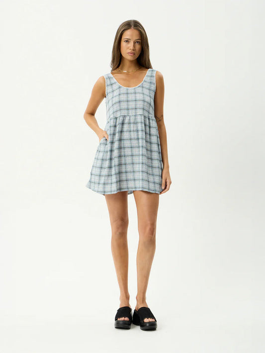 Lagoon Jesse - Hemp Seersucker Mini Dress | Overcast Check-Image 1