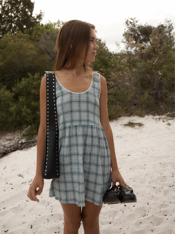 Lagoon Jesse - Hemp Seersucker Mini Dress | Overcast Check-Image 2