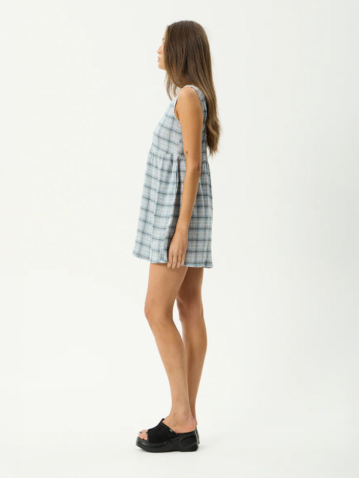 Lagoon Jesse - Hemp Seersucker Mini Dress | Overcast Check-Image 3