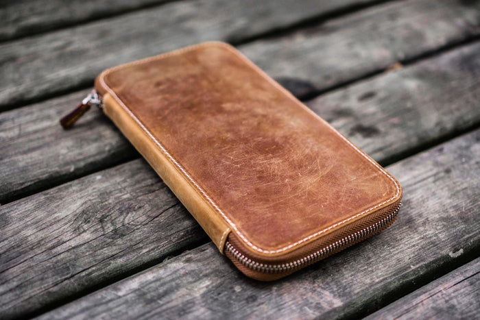 Leather Zippered Hobonichi Weeks Mega Cover - Crazy Horse Brown