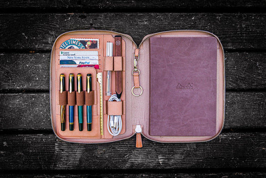 Leather Zippered Rhodia A5 Notebook & iPad Mini Folio - Undyed Leather
