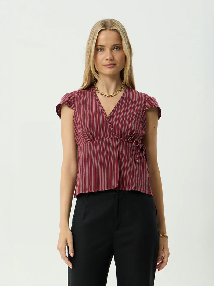 Ledger - Recycled Wrap Top | Burgundy Stripe-Image 1