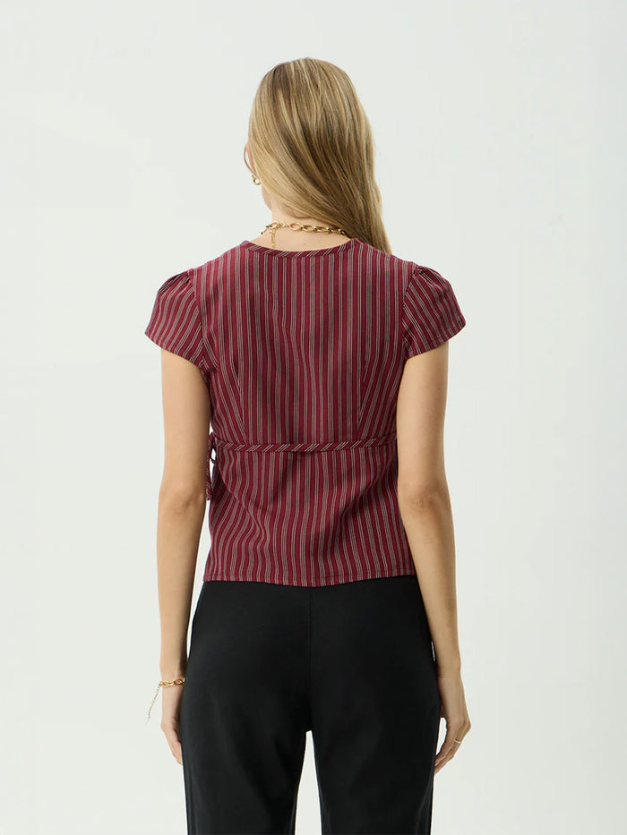 Ledger - Recycled Wrap Top | Burgundy Stripe-Image 3