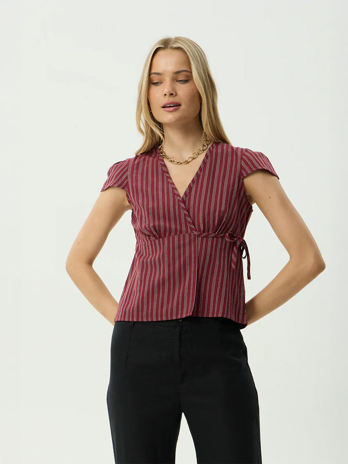 Ledger - Recycled Wrap Top | Burgundy Stripe-Image 6