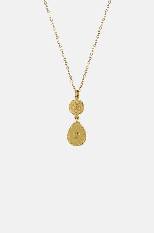 Alex Monroe Love of Nature Heart & Flower Drop Necklace Gold.