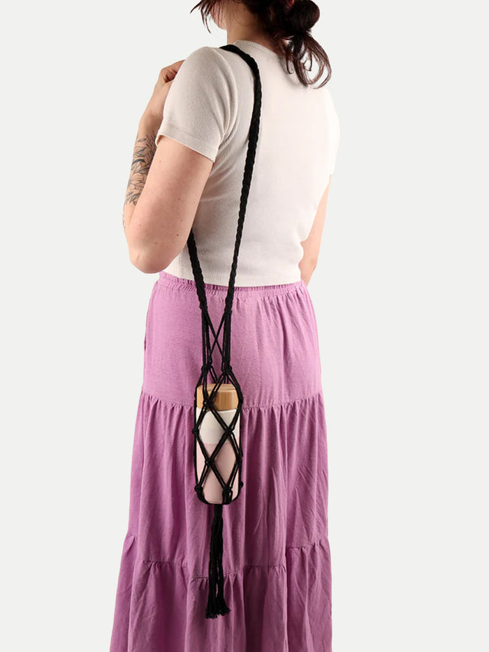 Macrame Bottle Holder | Black-Image 1