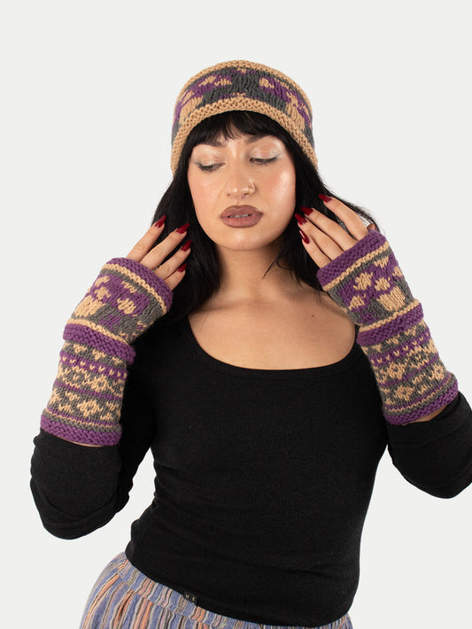 Mushroom Wool Knit Armwarmer | Purple-Image 1