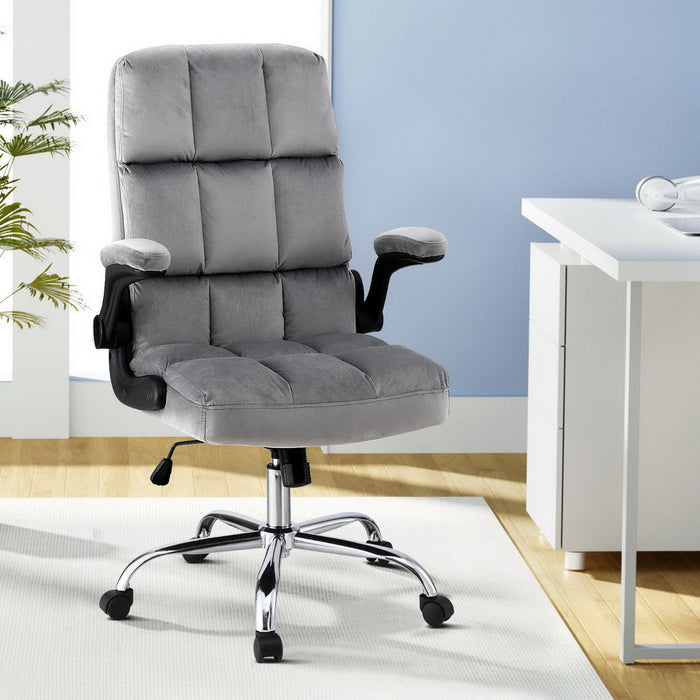 NNEDSZ Artiss Office Chair Velvet Seat Racing Gaming Computer Desk Chairs Armrest Grey-0