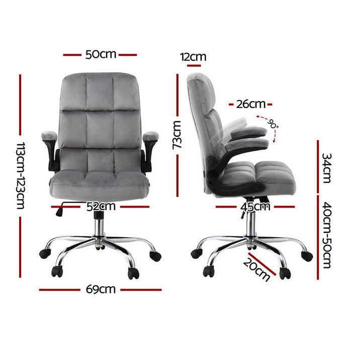 NNEDSZ Artiss Office Chair Velvet Seat Racing Gaming Computer Desk Chairs Armrest Grey-1