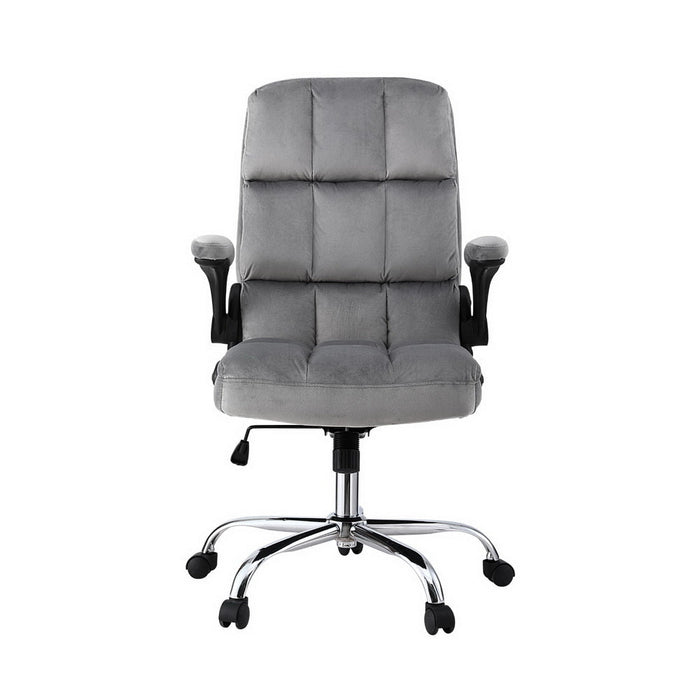 NNEDSZ Artiss Office Chair Velvet Seat Racing Gaming Computer Desk Chairs Armrest Grey-2